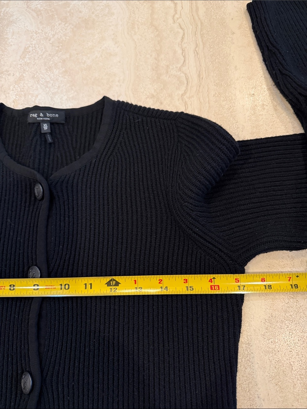 rag & bone Nancy Black Ribbed Button-Front Cardigan - Picture 11 of 15